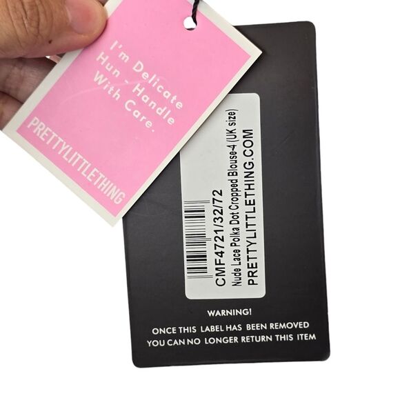 NWT PrettyLittleThing Women's Size 0 Pink Lace Polka Dot Cropped Blouse - Picture 6 of 16